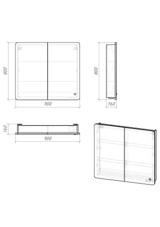 Зеркальный шкаф в ванну Grossman АДЕЛЬ-90 см с LED подсветкой
